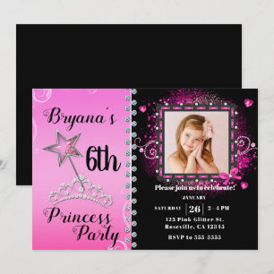 Rosa und Schwarze Prinzessin Geburtstagsparty Foto Einladung