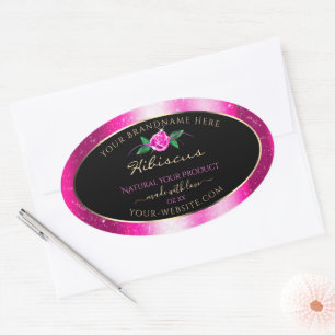 Rosa und schwarze Produktkennzeichnungen Blumenfar Ovaler Aufkleber