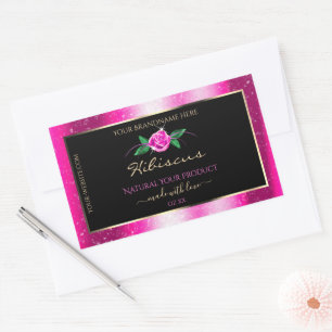 Rosa und schwarze Produktkennzeichnungen Blumenfar Rechteckiger Aufkleber