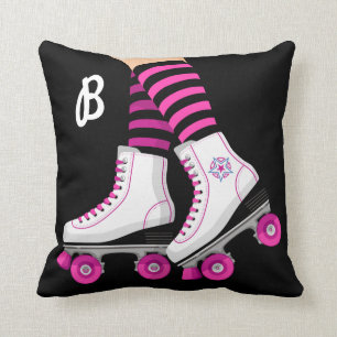 Rosa und schwarze Rollschuh Skating Kissen