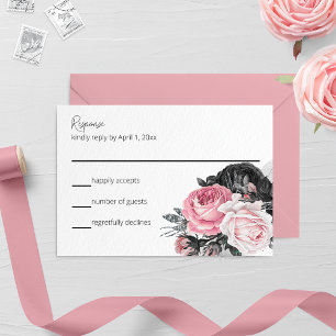 Rosa und schwarze Rose Hochzeitskarte RSVP Karte