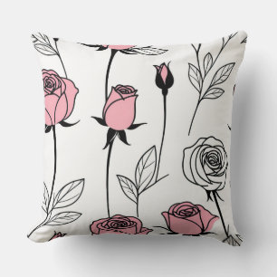 Rosa und schwarze Rose in Weiß Kissen