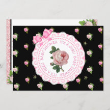 Rosa und schwarze Rose Kinderdusche Einladung