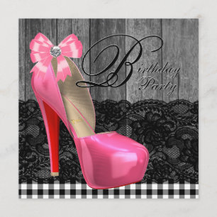 Rosa und schwarze Rustikale Brautpartei Einladung