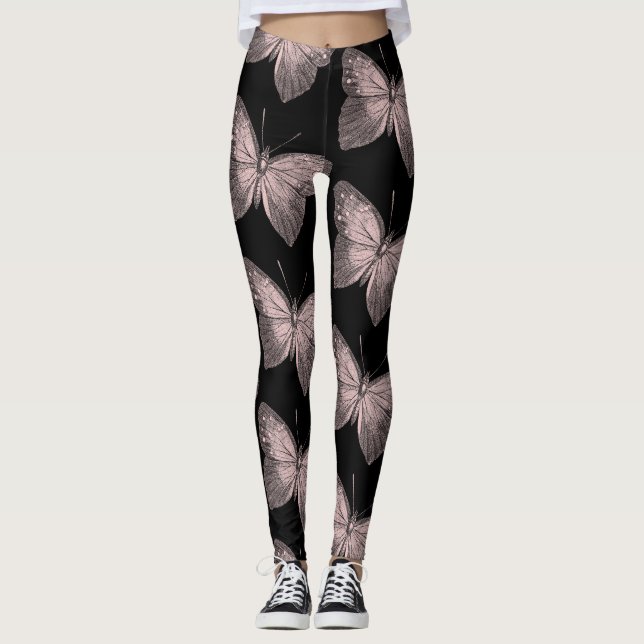 Rosa und schwarze SchmetterlingLeggings Leggings (Vorderseite)