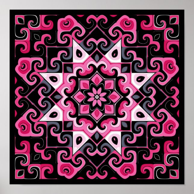 Rosa und schwarze Star Kaleidoskop Poster (Vorne)