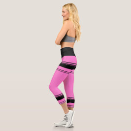 Rosa und schwarze Streifen Capri Leggings