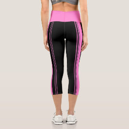 Rosa und schwarze Streifen Capri Leggings