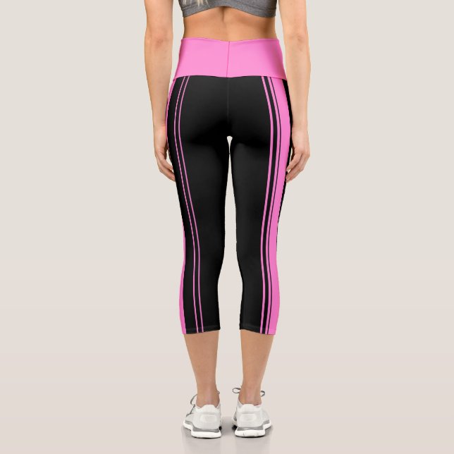Rosa und schwarze Streifen Capri Leggings (Rückseite)