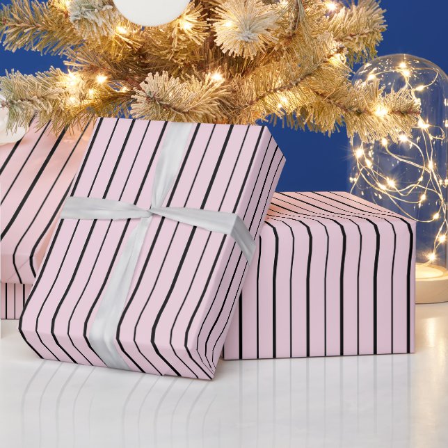 Rosa und schwarze Streifen Geschenkpapier (Feiertage)