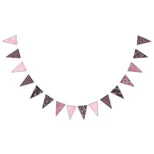 Rosa und schwarze Vintage-Halloween-Wimpelgirlande Wimpelkette