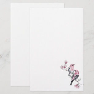 Rosa und schwarze Vögel auf einem Baumzweig Briefpapier