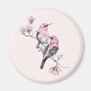 Rosa und schwarze Vögel auf einem Baumzweig Magnet