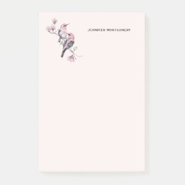 Rosa und schwarze Vögel auf einem Baumzweig Post-it Klebezettel