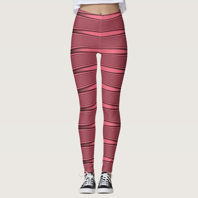 Rosa und schwarze Wavy Lines Leggings (Vorderseite)