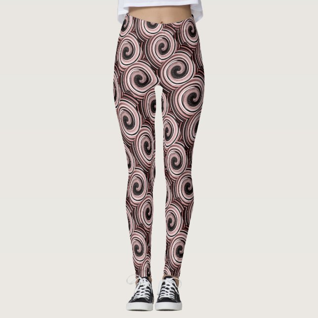 Rosa und schwarze Wirbel Moderne Leggings (Vorderseite)
