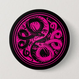 Rosa und schwarze Yin Yang Chinese-Drachen Button