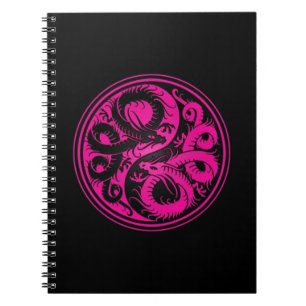 Rosa und schwarze Yin Yang Chinese-Drachen Notizblock