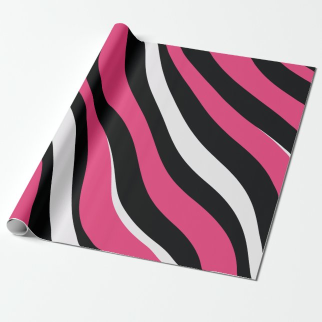 Rosa und schwarze Zebrastreifen Geschenkpapier (Ungerollt)