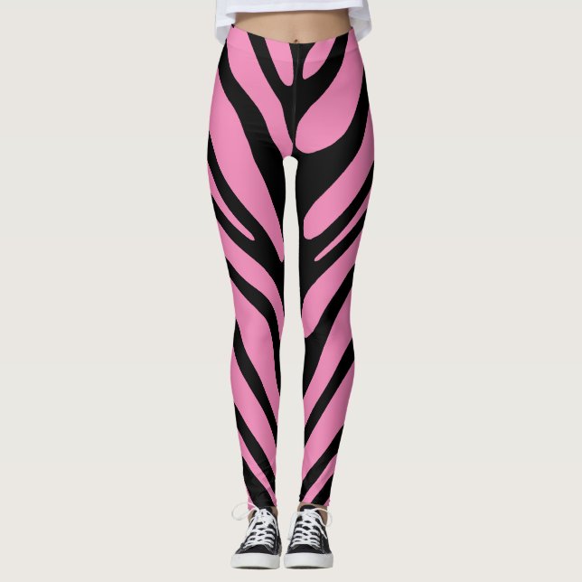 Rosa und schwarze Zebrastreifen Leggings (Vorderseite)