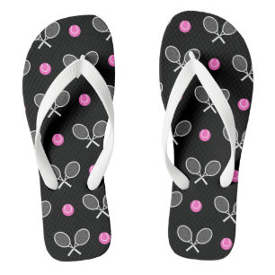 Rosa und schwarzer Ball-Schläger-Sportmuster Tenni Flip Flops