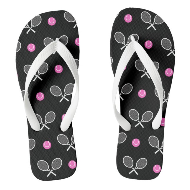 Rosa und schwarzer Ball-Schläger-Sportmuster Tenni Flip Flops (Fußbett)