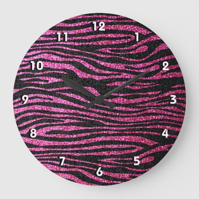 Rosa und schwarzer bling Zebra-Druck Große Wanduhr (Vorderseite)
