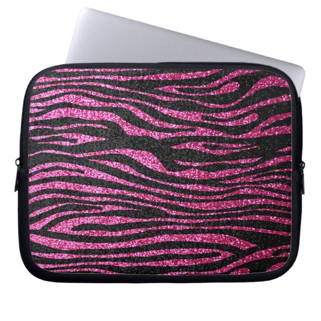 Rosa und schwarzer bling Zebra-Druck Laptopschutzhülle (Vorderseite)