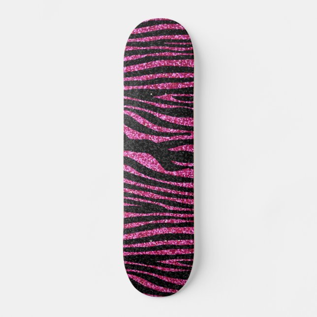 Rosa und schwarzer bling Zebra-Druck Skateboard (Vorderseite)