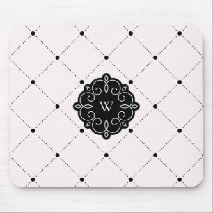 Rosa und schwarzer Diamant-Punkt-Muster-Monogramm Mousepad