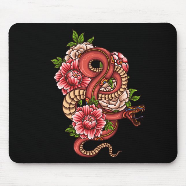 Rosa und Schwarzer Florendrache auf Mousepad (Vorne)