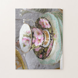 Rosa und schwarzer Foral Teacup-Puzzle Puzzle