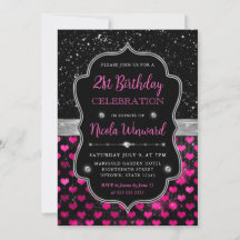 Rosa und schwarzer Glitzer Herzen 21. Geburtstag
