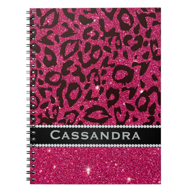 Rosa und schwarzer Glitzer Leopard Druckdiamanten  Notizblock (Vorderseite)