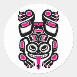 Rosa und Schwarzer Haida Spirit Tree Frog Runder Aufkleber