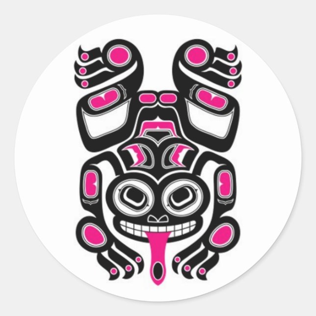 Rosa und Schwarzer Haida Spirit Tree Frog Runder Aufkleber (Vorderseite)
