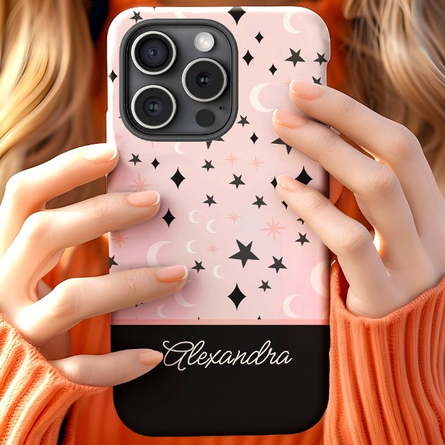 Rosa und schwarzer Himmel-Mond-Sterne-Script-Name Case-Mate iPhone Hülle (Von Creator hochgeladen)