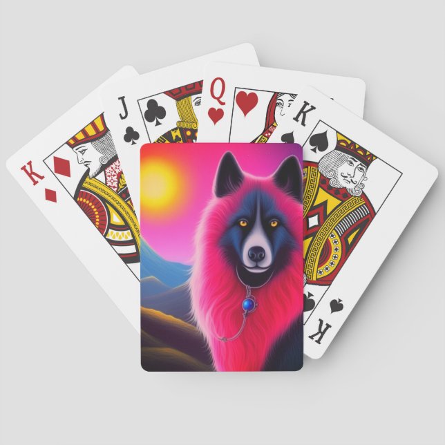 Rosa und schwarzer Hund Spielkarten (Rückseite)