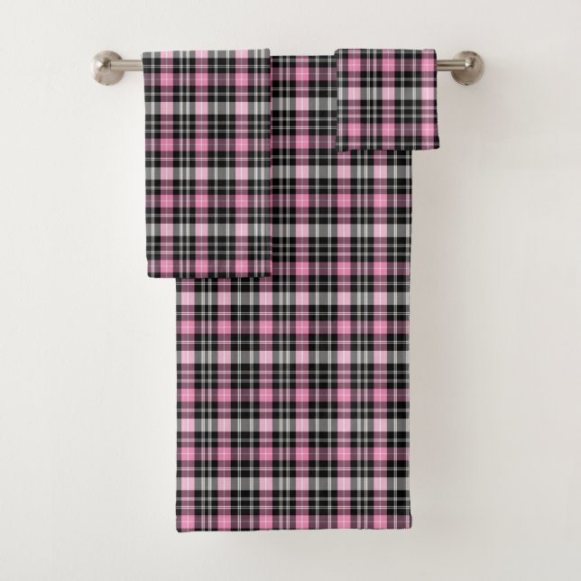 Rosa und schwarzer Karo Badhandtuch Set (Insitu)