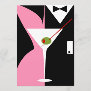 Rosa und Schwarzer Klassiker Martini Cocktail Einladung