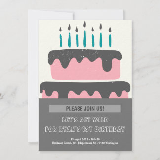 Rosa und schwarzer Kuchen 1. Geburtstag Einladung