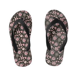 Rosa und schwarzer Kürbis, Web- und Rosenmuster Kinderbadesandalen
