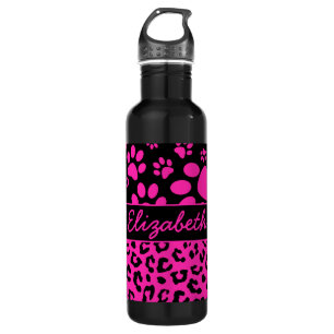Rosa und schwarzer Leopard-Druck und Tatzen Trinkflasche
