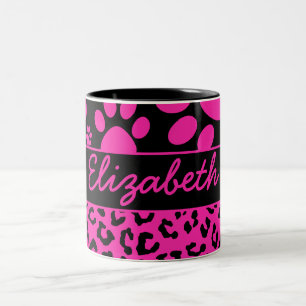 Rosa und schwarzer Leopard-Druck und Tatzen Zweifarbige Tasse