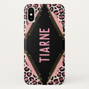 Rosa und schwarzer Leopard Individuelle Name Case-Mate iPhone Hülle