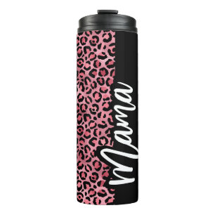 Rosa und schwarzer Leopard Print Mama Thermosbecher