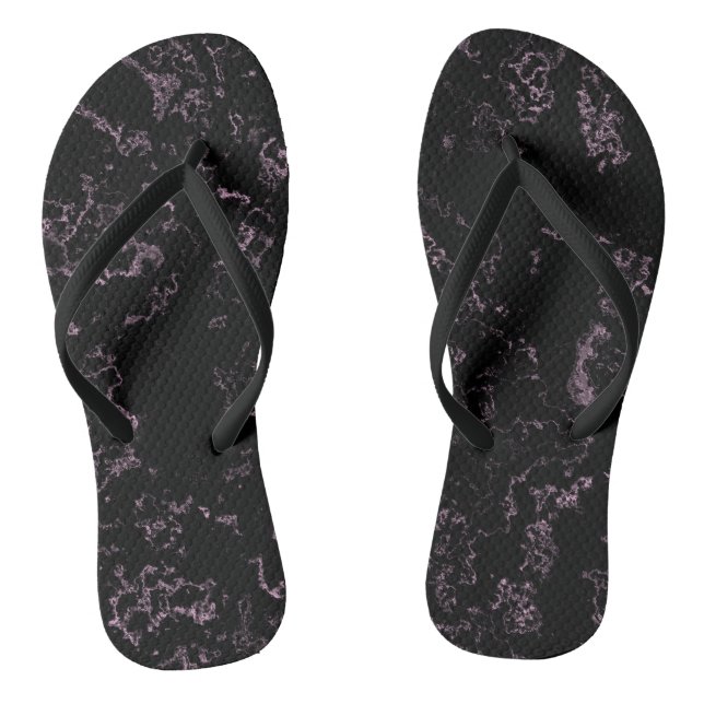 Rosa und schwarzer Marmor Abstrakter Swirl Flip Flops (Fußbett)