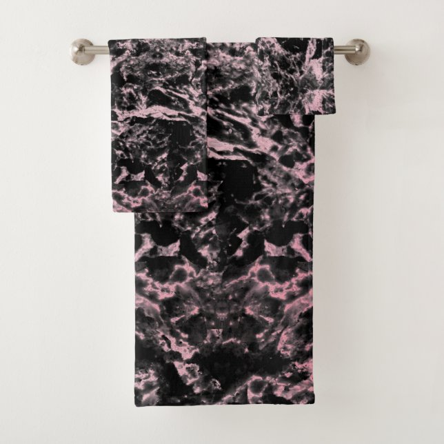 Rosa und schwarzer Marmor Badhandtuch Set (Insitu)