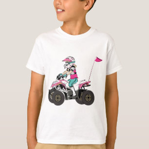 Rosa und schwarzer Reiter des Mädchen-ATV T-Shirt