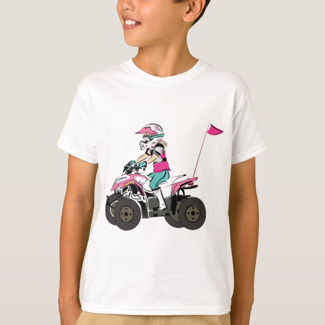 Rosa und schwarzer Reiter des Mädchen-ATV T-Shirt (Vorderseite)
